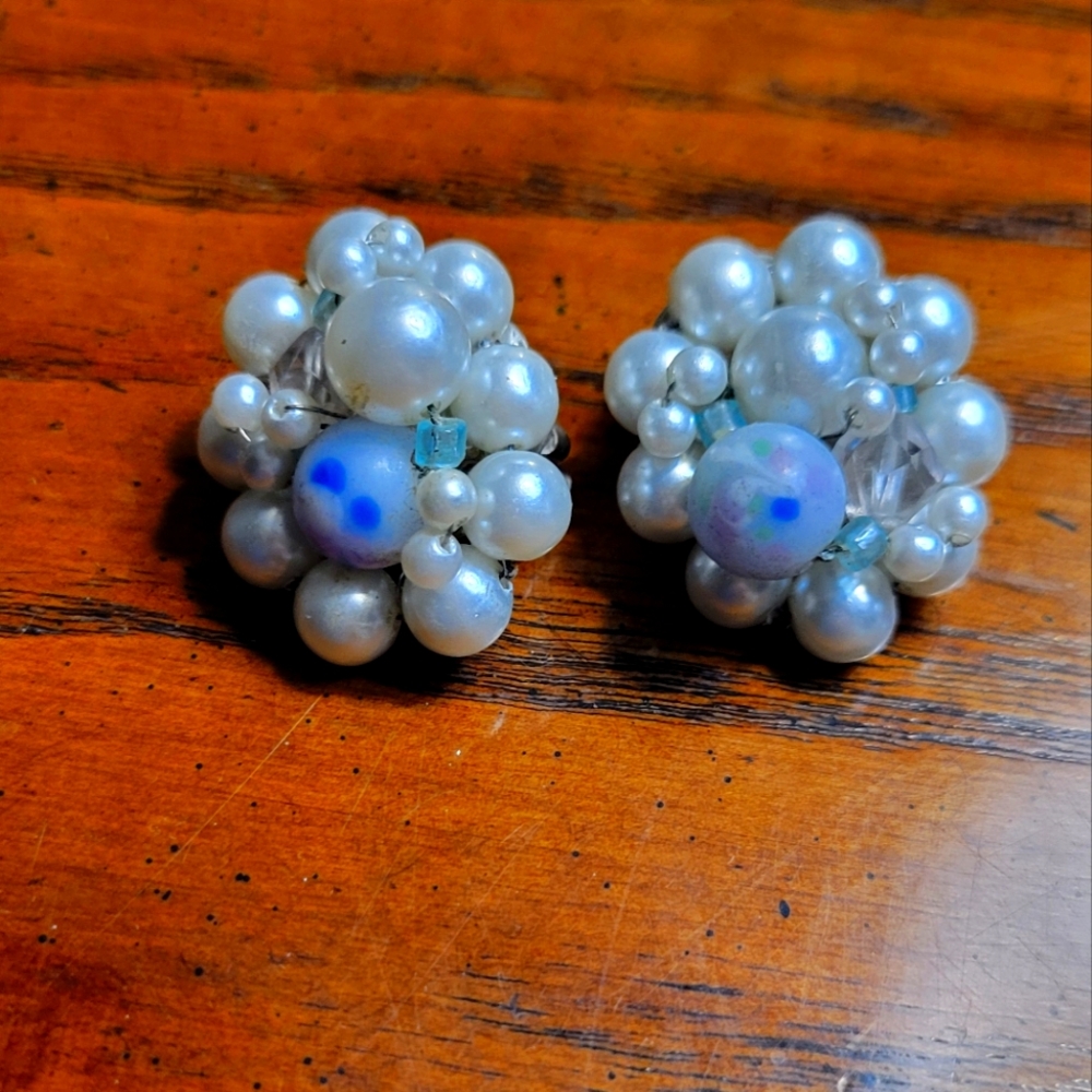 Vintage Signed Japan Faux Pearl Clip earrings